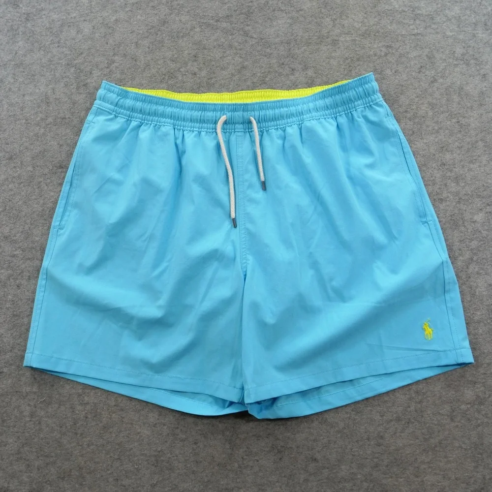 Polo Ralph Lauren Shorts  Mens XXL 2XL Blue Yellow Pony Logo Mesh Swim Trunks
